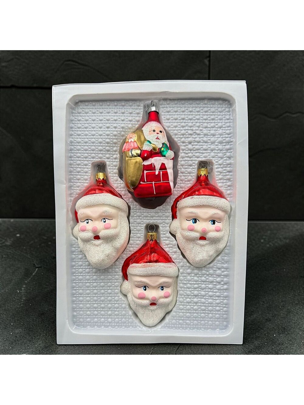 Set of 4 Vintage Style Glass Santa Claus Christmas Ornaments